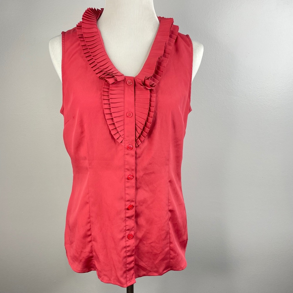 The Limited Coral Pink Pleated Ruffle Collar Sleeveless Blouse Top Womens Medium